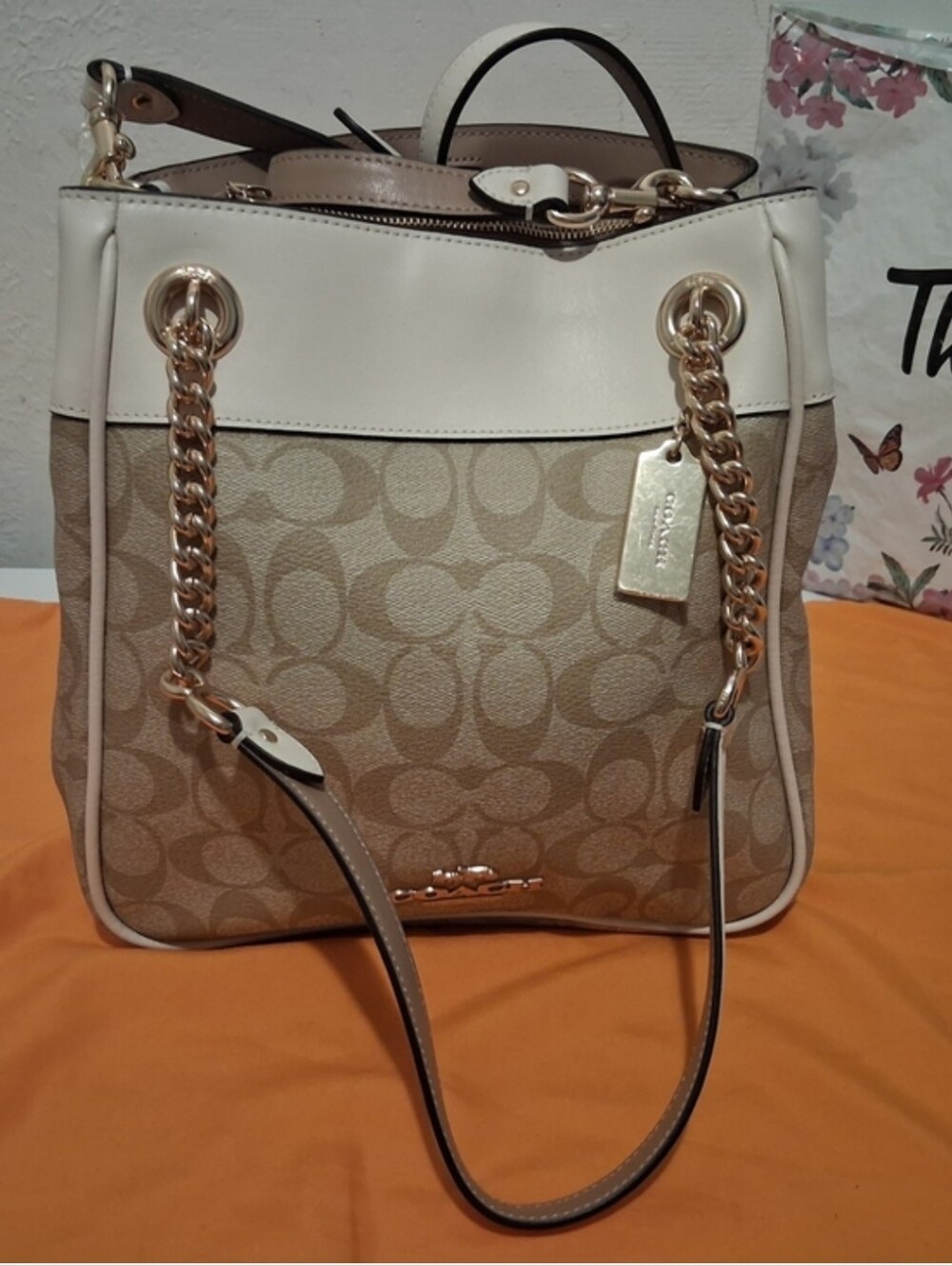 Coach Signature Canvas Tote in Khaki/Chalk